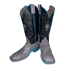 Justin Boots Womens Western Cowboy Boots Size 6.5B Turquoise Cross Square Toe